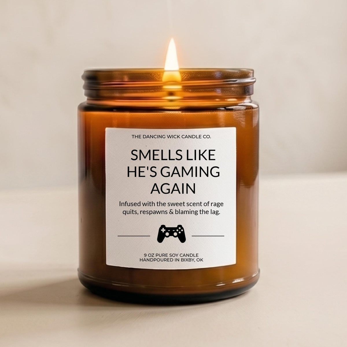 Smells Like Gaming Again Amber Candle - The Dancing Wick