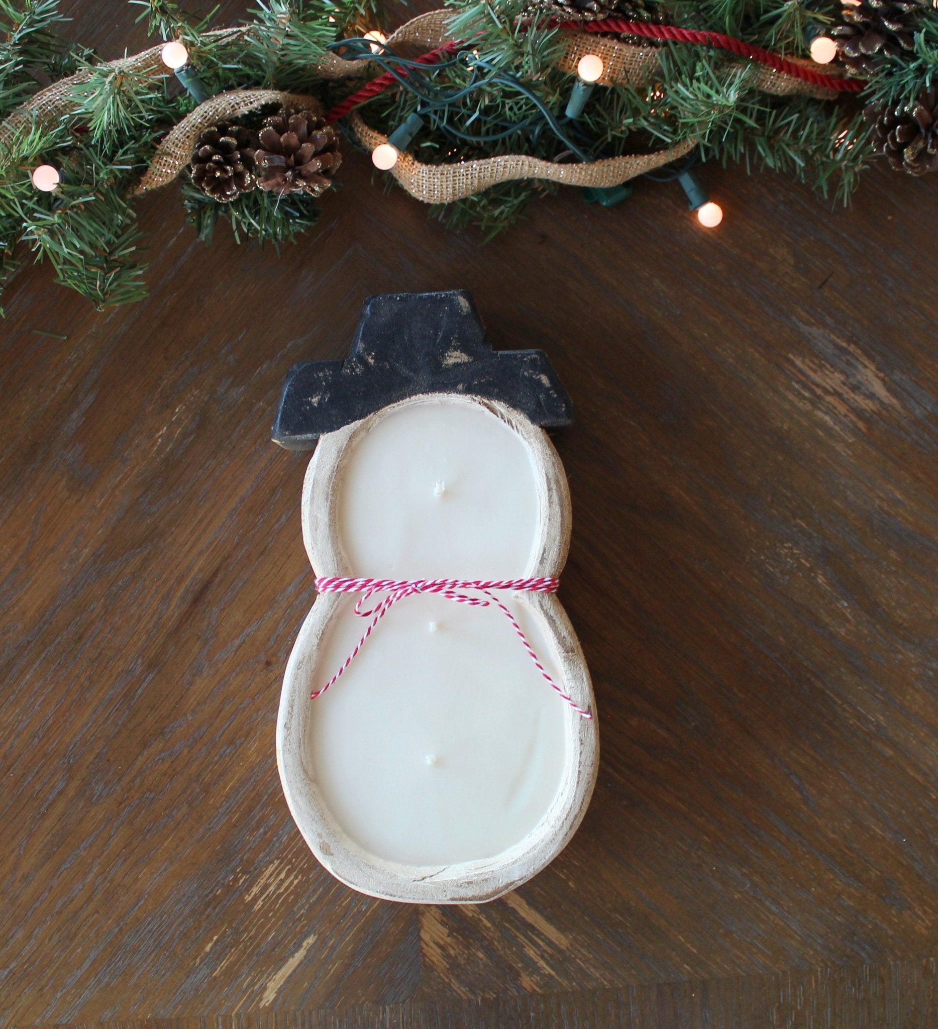 Snowman Christmas Wood Bowl Candle - The Dancing Wick