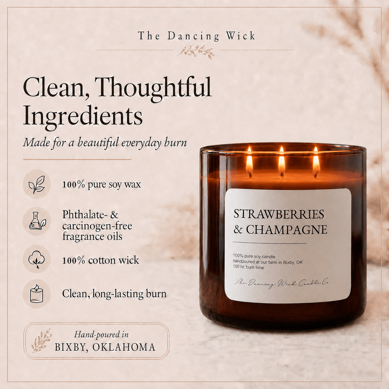 Strawberries & Champagne - 3 Wick Everyday Tumbler Candle - The Dancing Wick