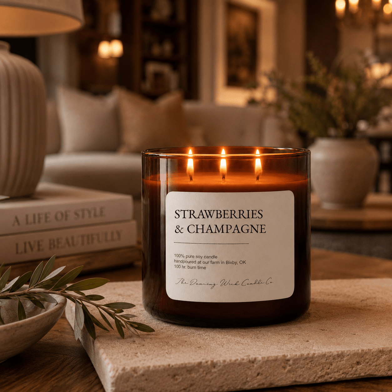 Strawberries & Champagne - 3 Wick Everyday Tumbler Candle - The Dancing Wick