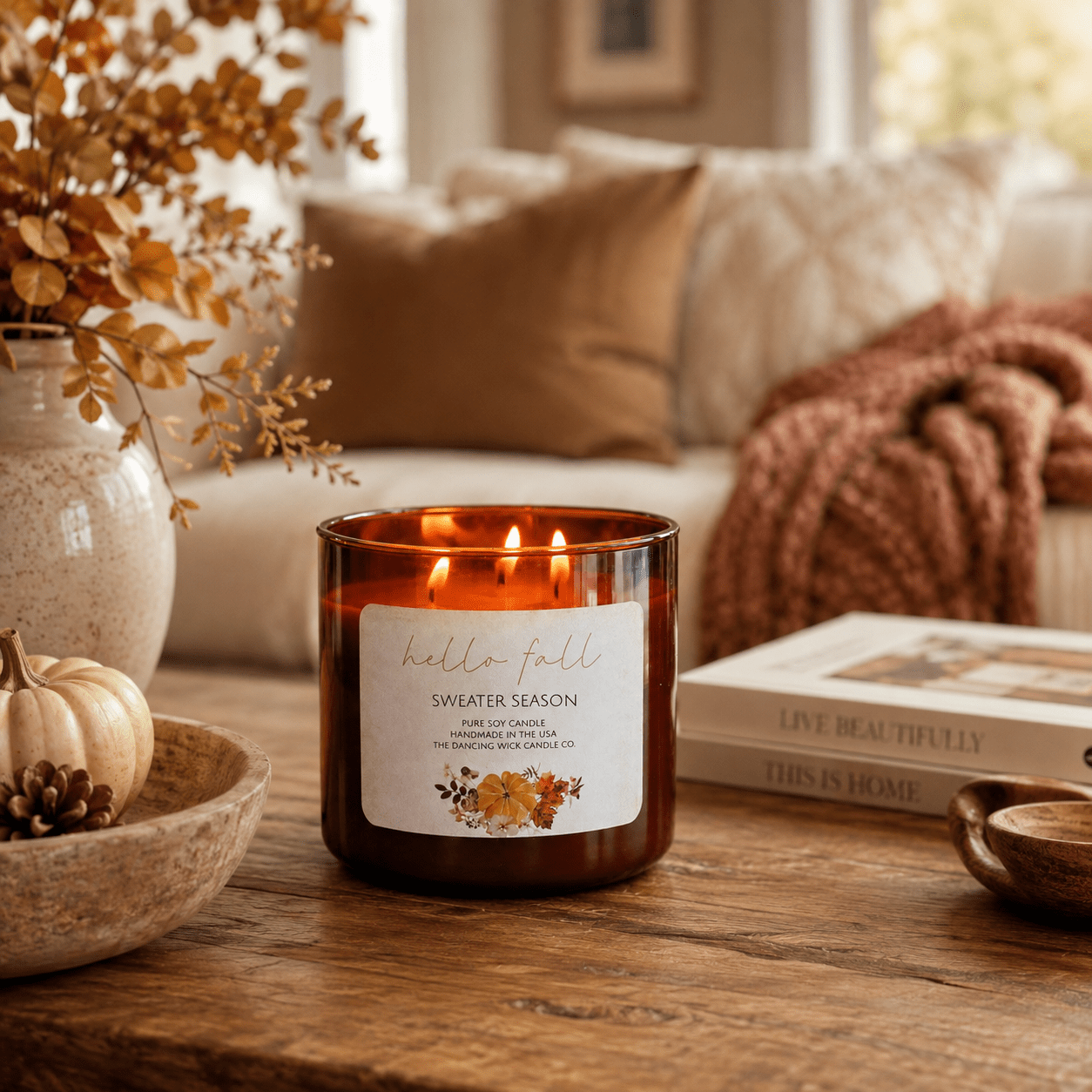 Sweater Season - 3 Wick Fall Pumpkin Candle - The Dancing Wick