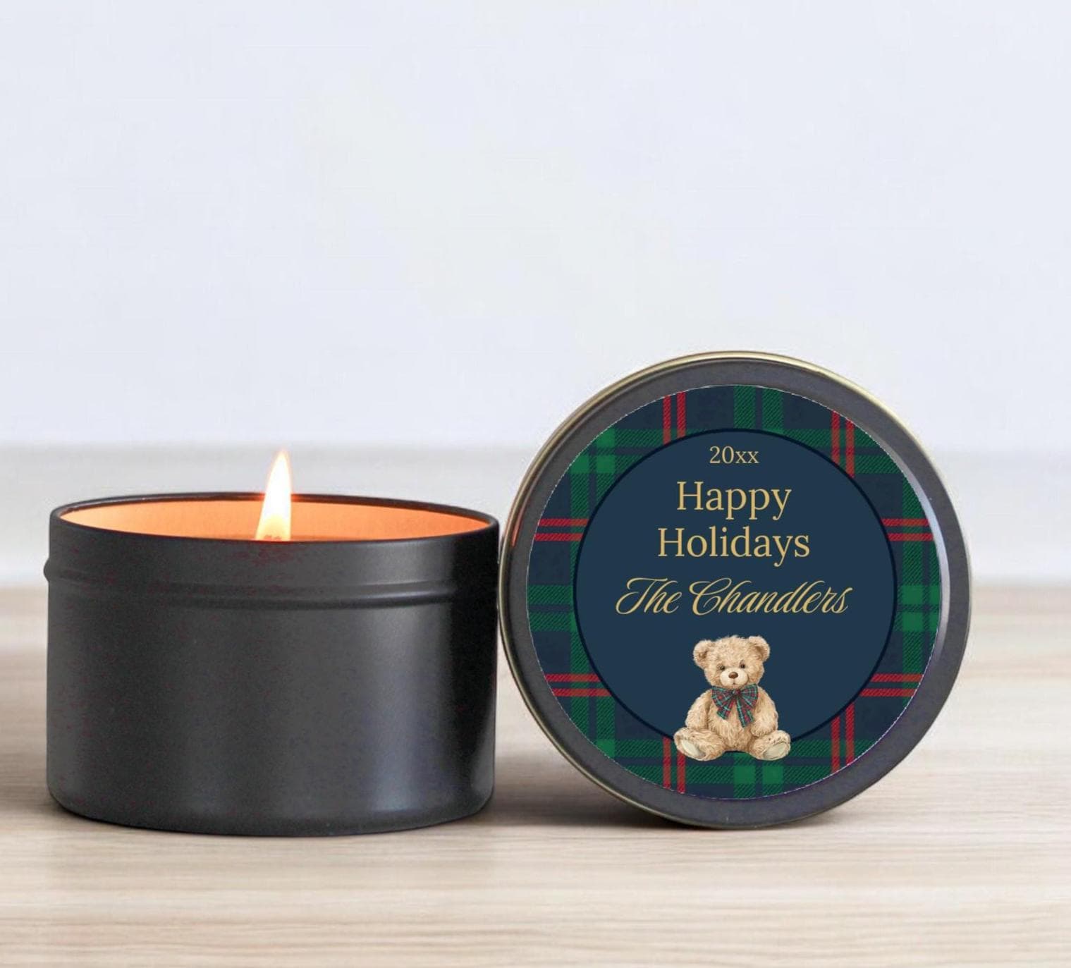 Tartan Plaid Teddy Bear Tin - The Dancing Wick