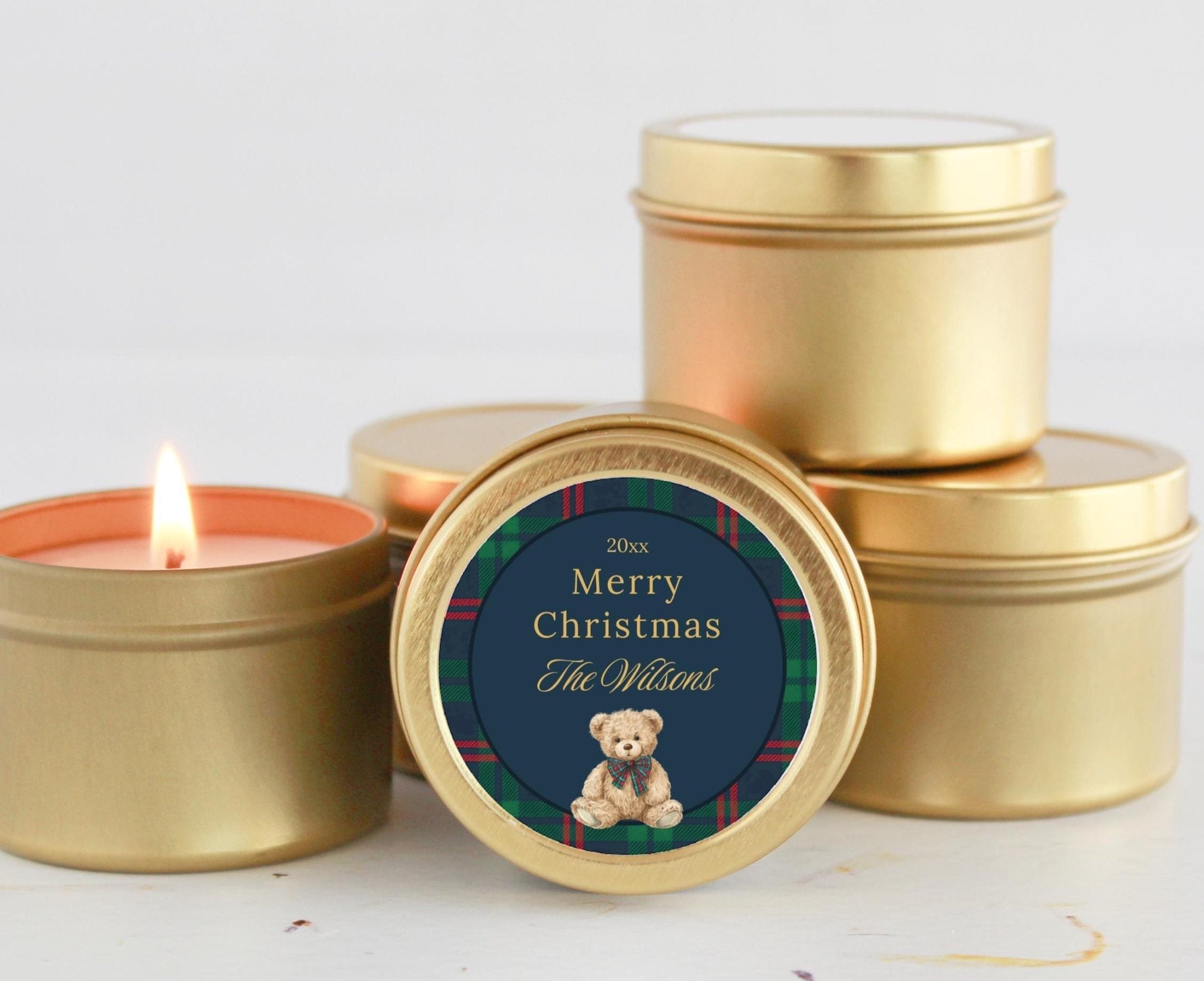 Tartan Plaid Teddy Bear Tin - The Dancing Wick