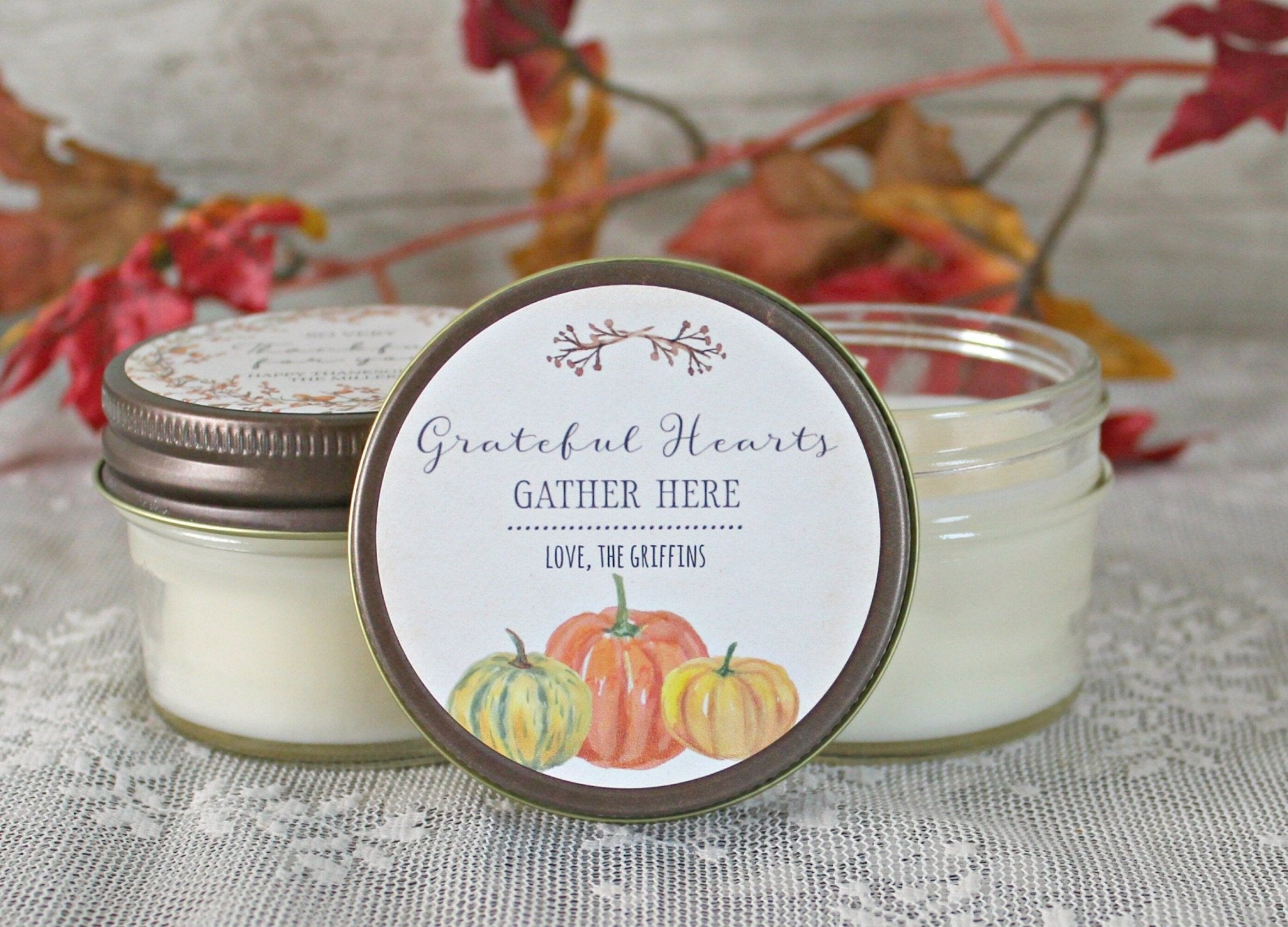 Thanksgiving Grateful Hearts Gather Here Favors - The Dancing Wick