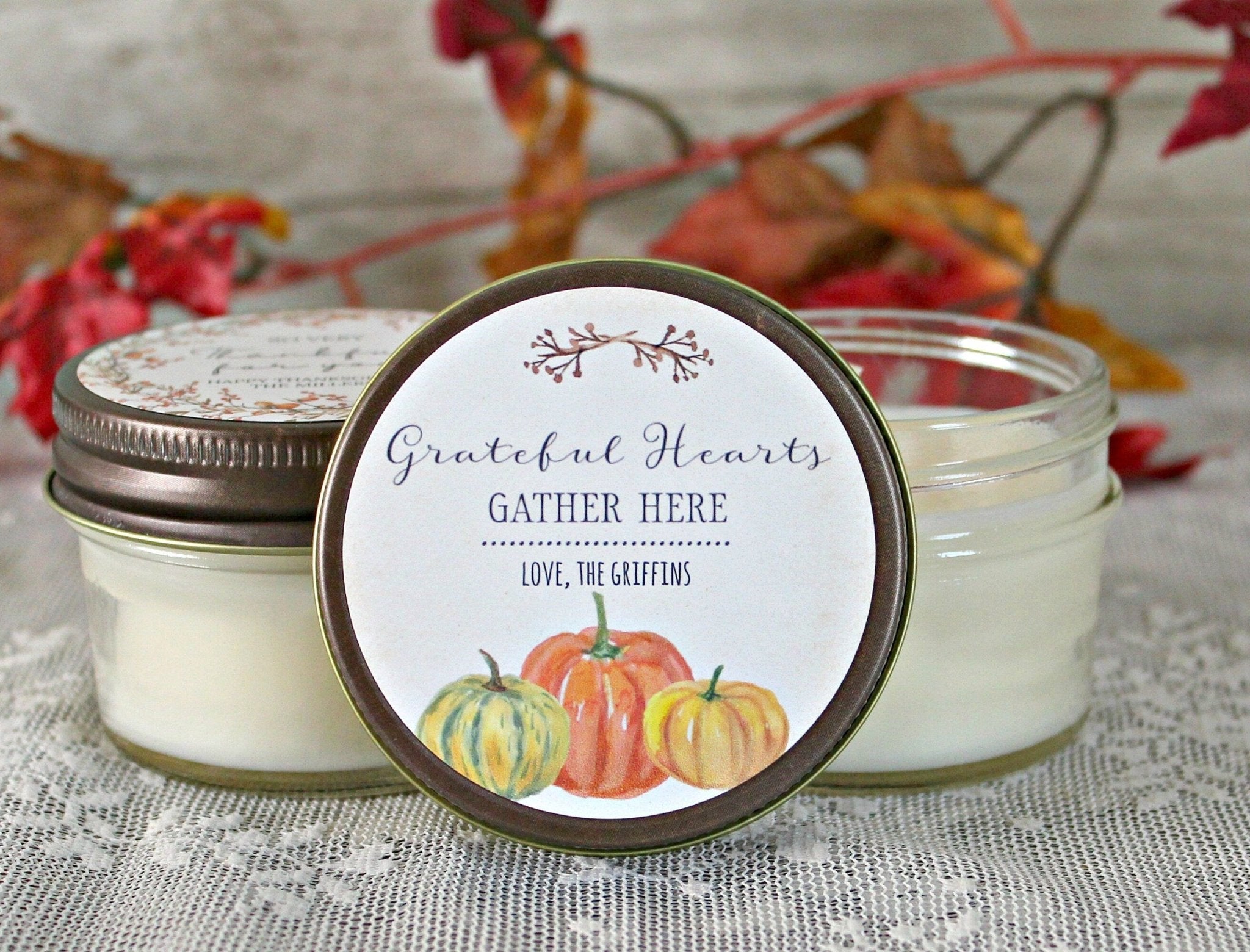 Thanksgiving Grateful Hearts Gather Here Favors - The Dancing Wick