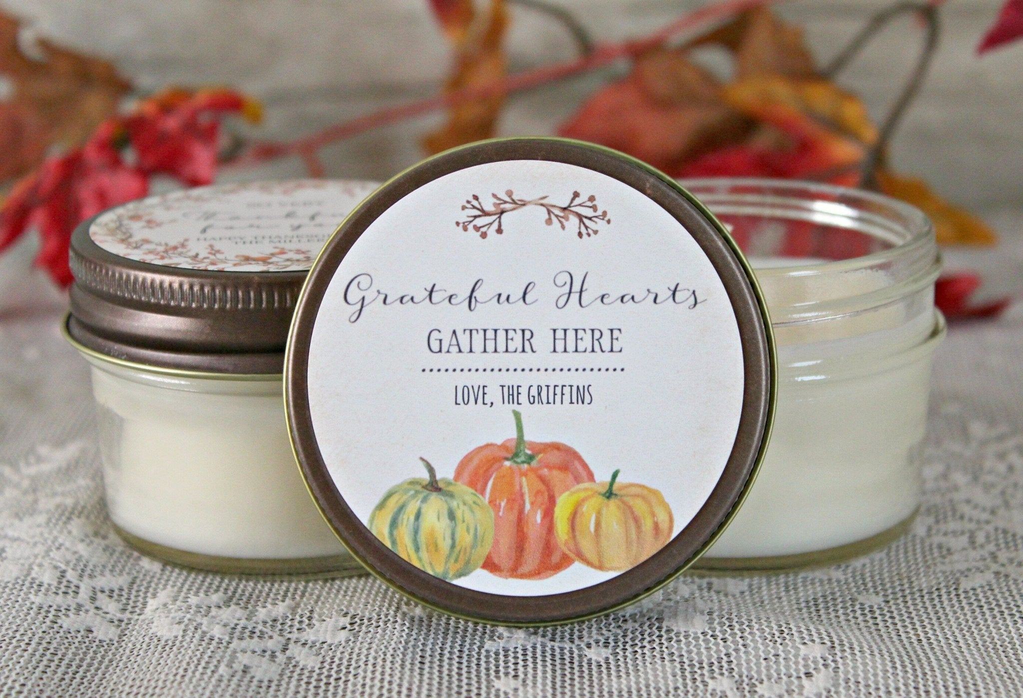 Thanksgiving Grateful Hearts Gather Here Favors - The Dancing Wick