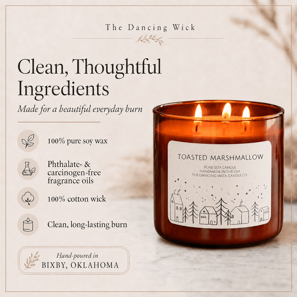 Toasted Marshmallow - 3 Wick Christmas Tumbler Candle - The Dancing Wick
