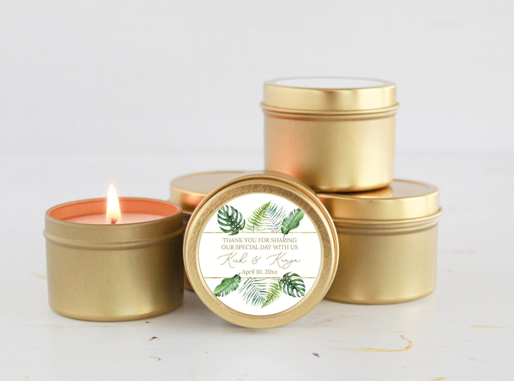Tropical Beach Wedding Tins - Set of 10 - The Dancing Wick