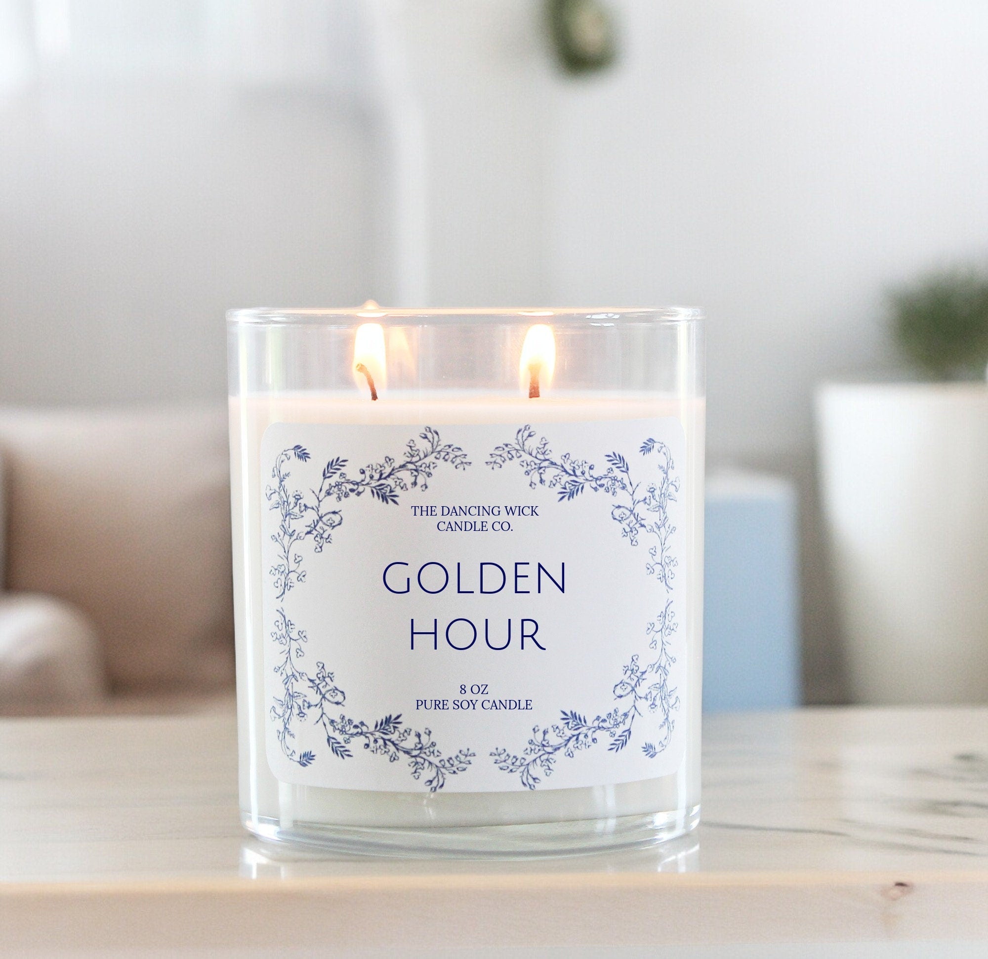 Tumbler Jar Double Wick Blue Toile Soy Candle - The Dancing Wick