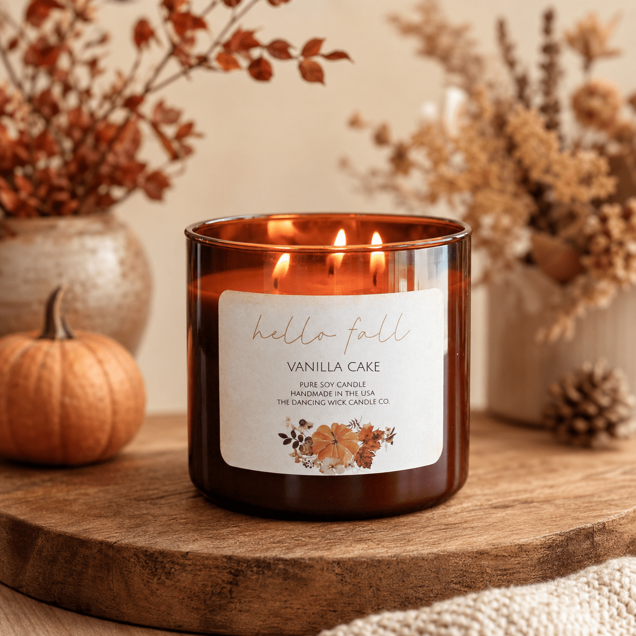 Vanilla Cake - 3 Wick Fall Pumpkin Candle - The Dancing Wick
