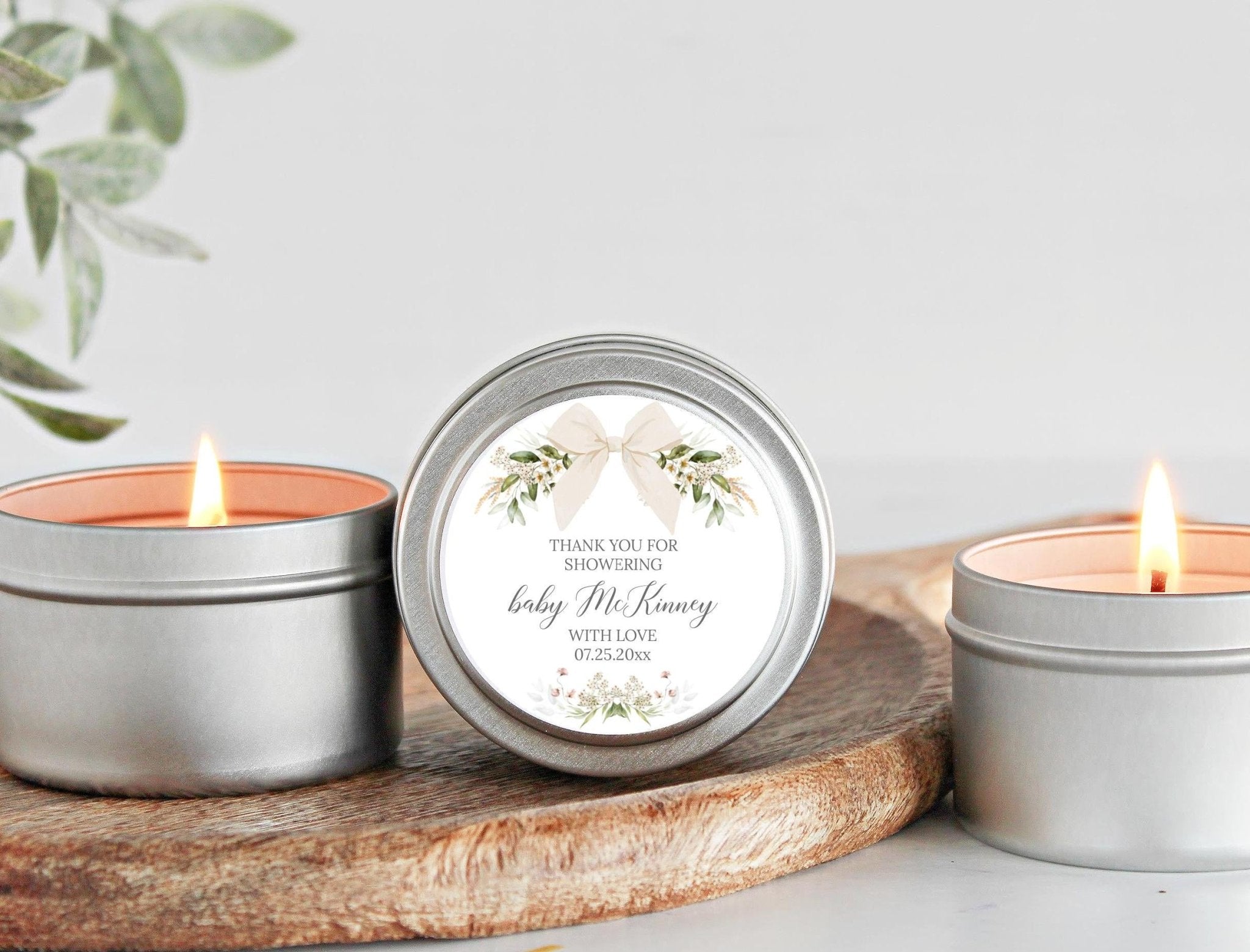 Vintage Floral & Bow Baby Shower Tin Favors, Personalized Poem, Set of 10 - The Dancing Wick