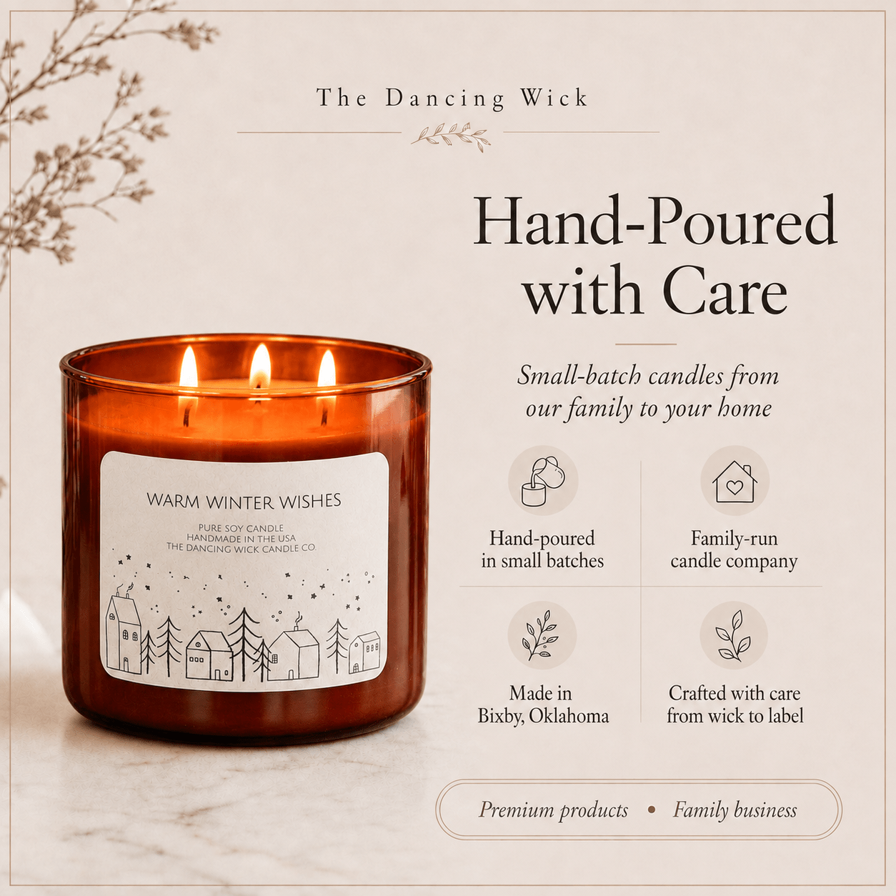 Warm Winter Wishes - 3 Wick Christmas Tumbler Candle - The Dancing Wick