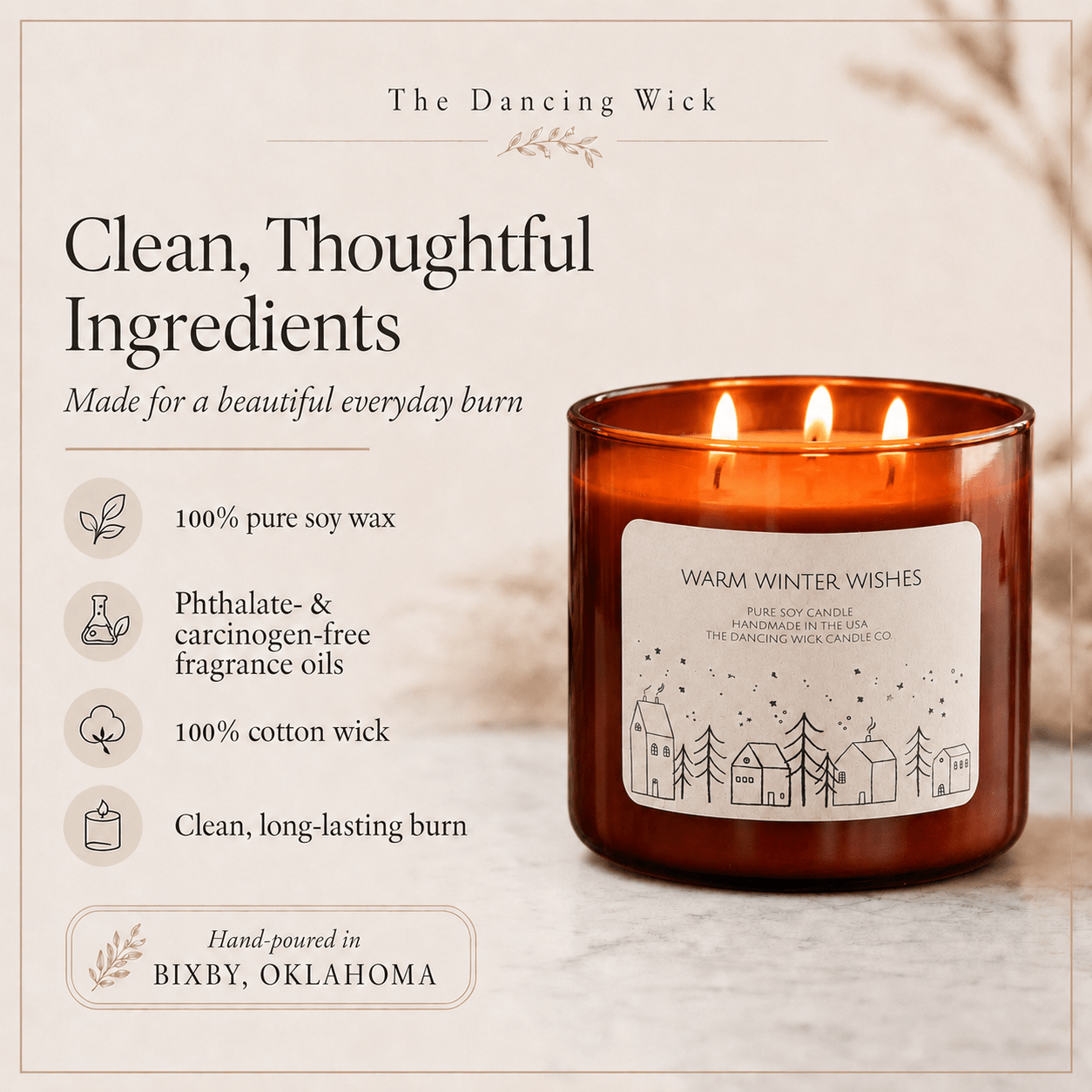 Warm Winter Wishes - 3 Wick Christmas Tumbler Candle - The Dancing Wick