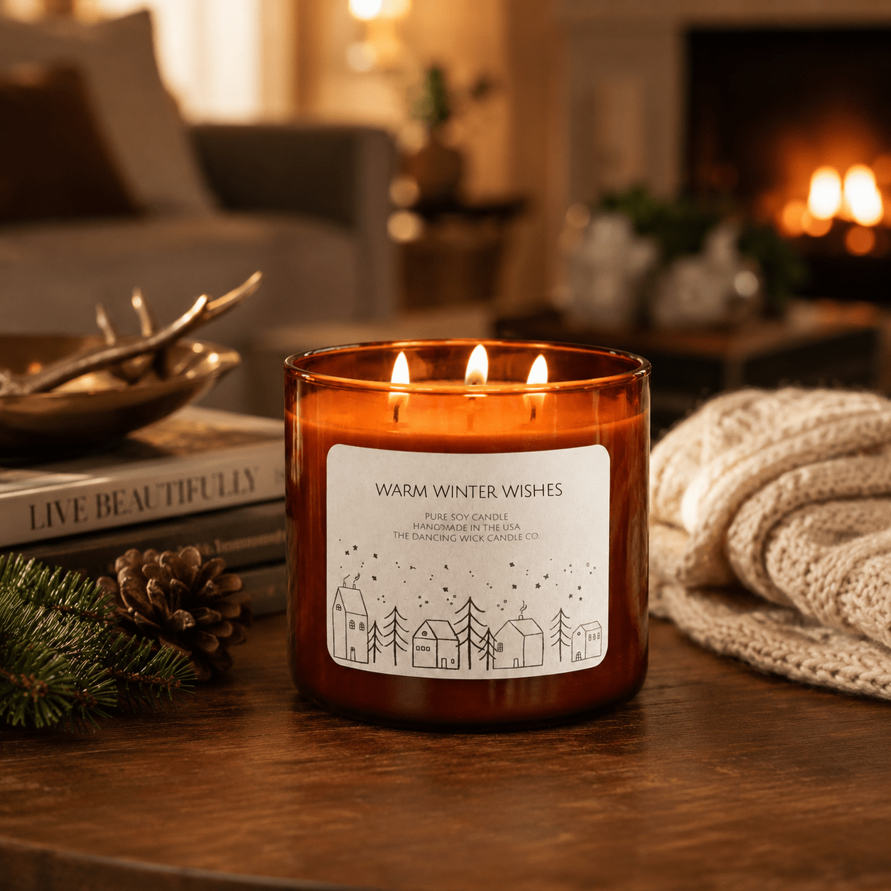 Warm Winter Wishes - 3 Wick Christmas Tumbler Candle - The Dancing Wick