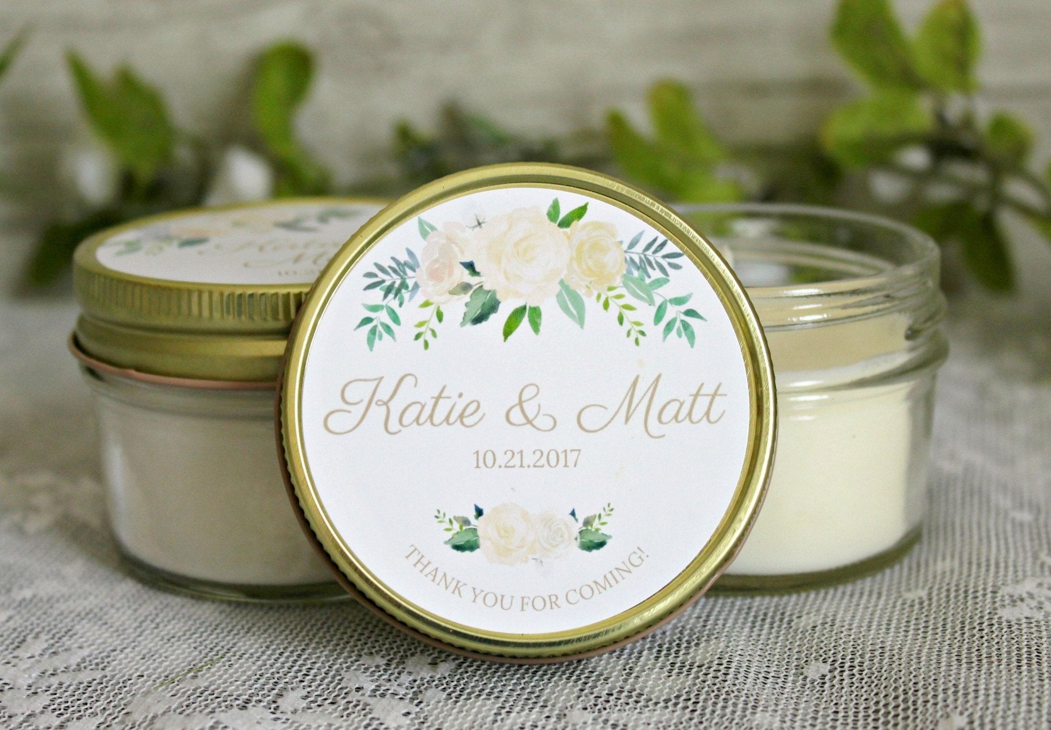 White, Green, & Gold Wedding Favor - The Dancing Wick