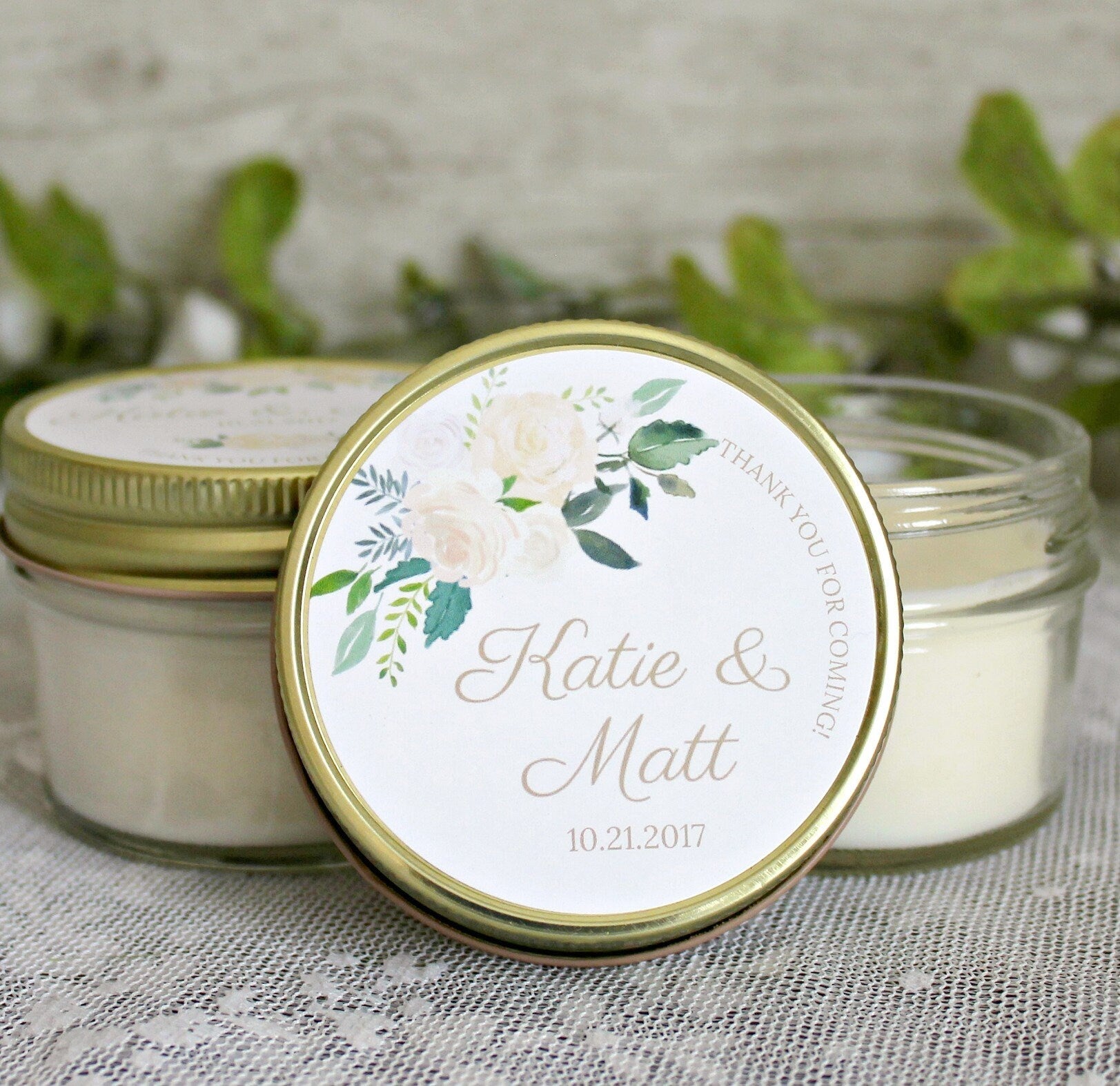 White, Green, & Gold Wedding Favor - The Dancing Wick