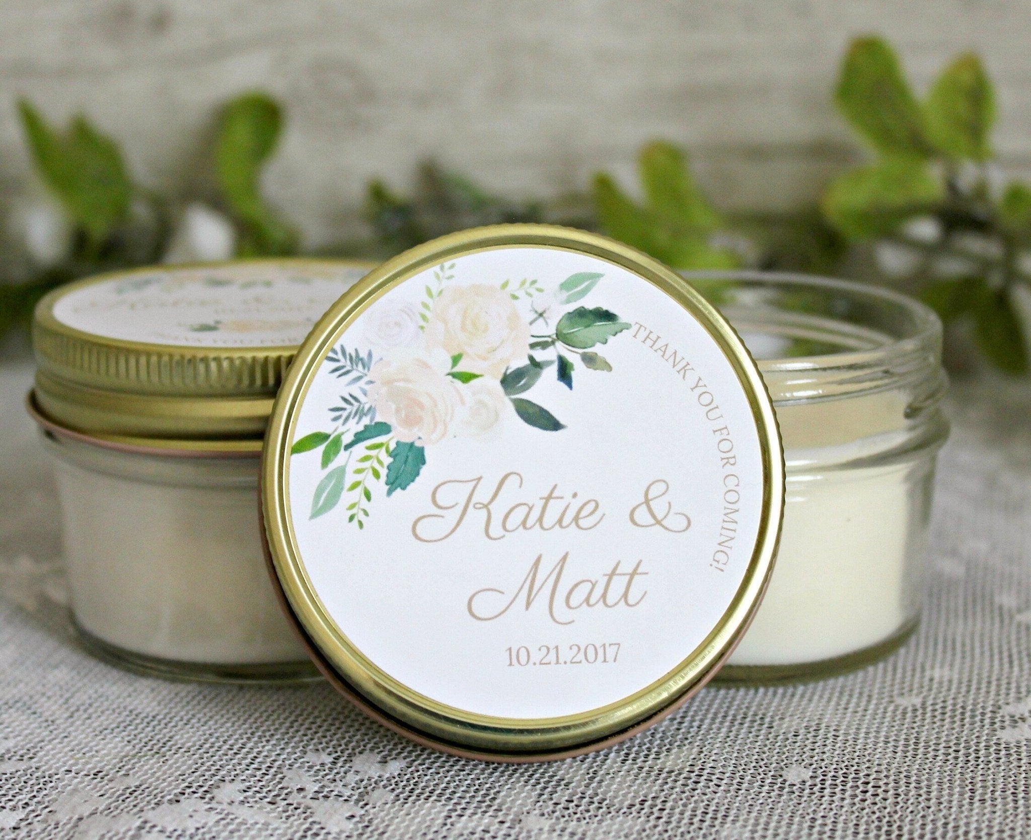 White, Green, & Gold Wedding Favor - The Dancing Wick