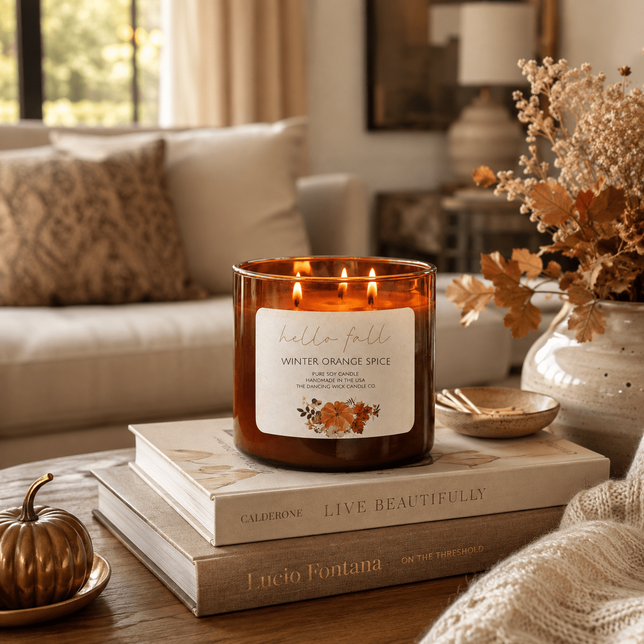 Winter Orange Spice - 3 Wick Fall Pumpkin Candle - The Dancing Wick