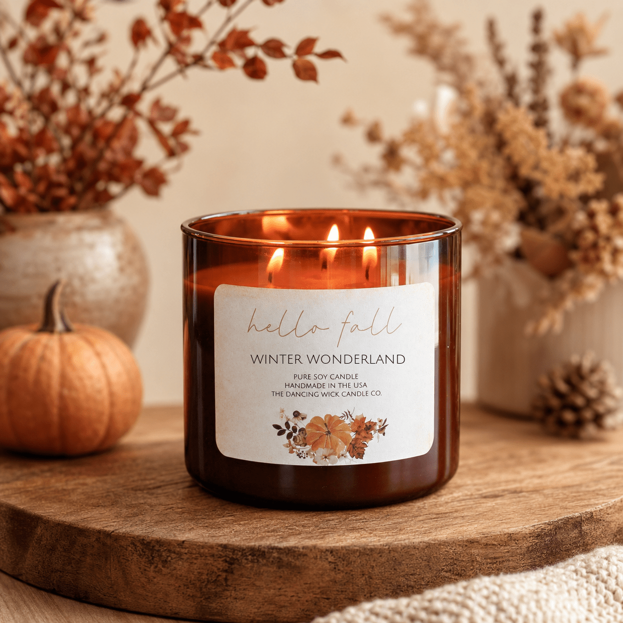 Winter Wonderland - 3 Wick Fall Pumpkin Candle - The Dancing Wick