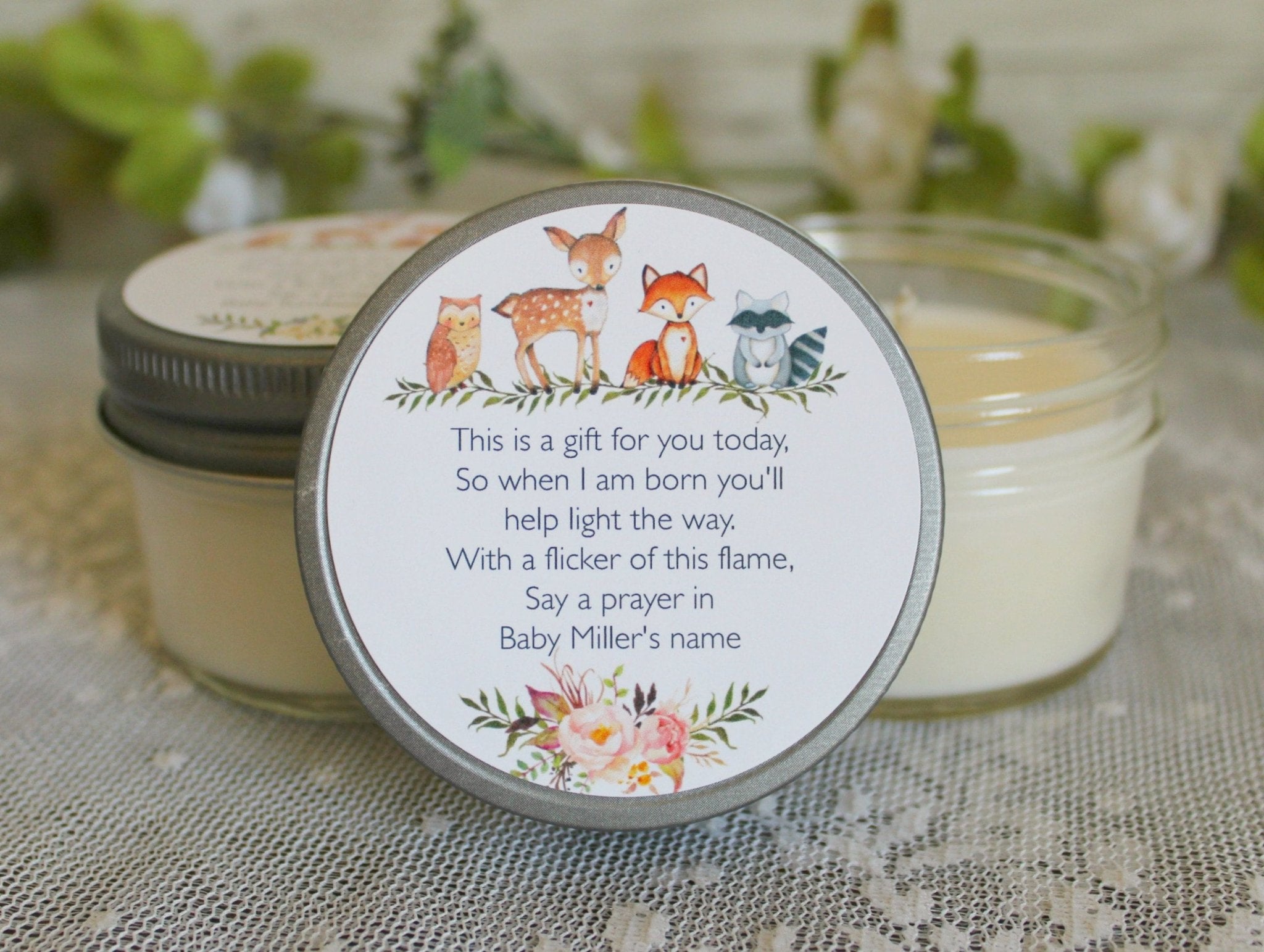 Woodland Baby Shower Favors - The Dancing Wick